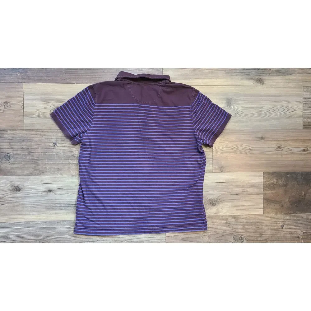Banana Republic Polo Shirt Mens L Redish Purple Blue‎ Stripe Short Sleeve Casual